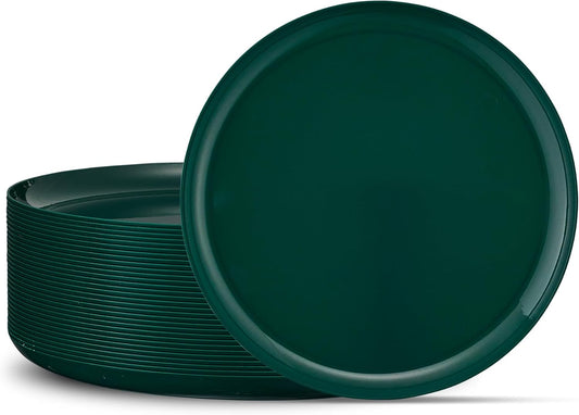 PLASTICPRO [30 Pack 8.6'' Christmass Green Plastic Party Plates Edge Collection Premium Heavyweight Elegant Disposable Tableware Dishes