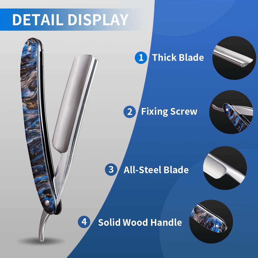 Straight Razor Kit Professional Shave Ready for Men Barber,Straight Edge Razor Carbon Steel Sharp Shaver with Shaving Strop Brush Shaving Cream for Men Home &Grooming Using