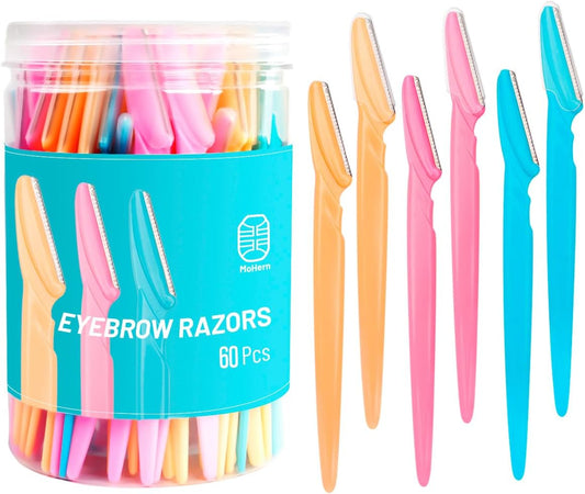 MoHern Eyebrow Razor with Box, 60 Pcs Face Razors for Women and Men, Multipurpose Dermaplane Razor, Dermaplaning Tool for Face, Multi-Color