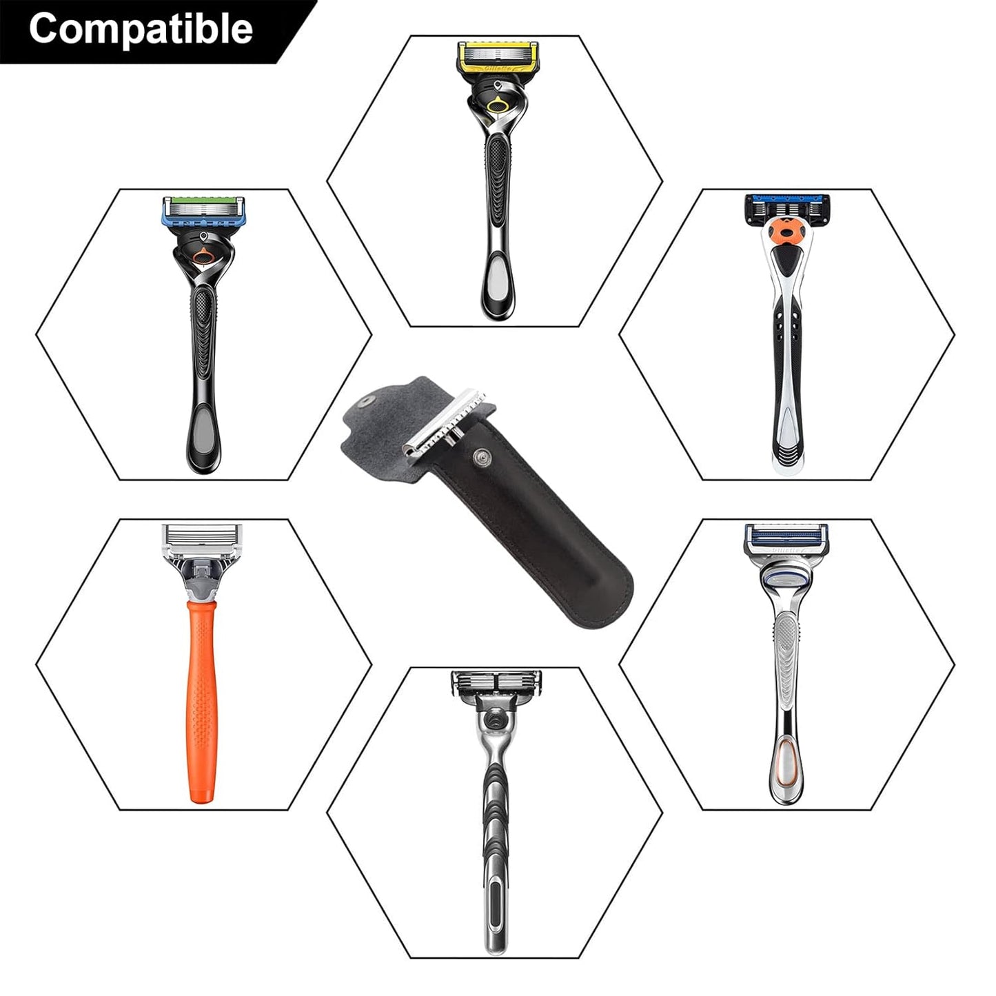 2PCS LinMei Razor Protective Travel Cover for Straight, Shavette and Barber Razors Shaving Pouch Holder (Brown, Black)