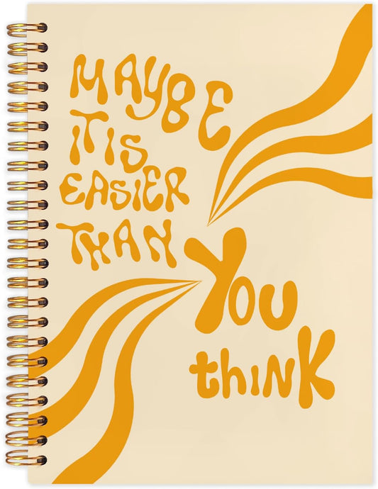 Abstract Orange Inspirational Spiral Journal Notebook 5.5x8.3in, Positive Affirmation Gifts, Maybe It Is Easier Than You Think Motivational Notebooks for Note Taking, Hardcover Notebook