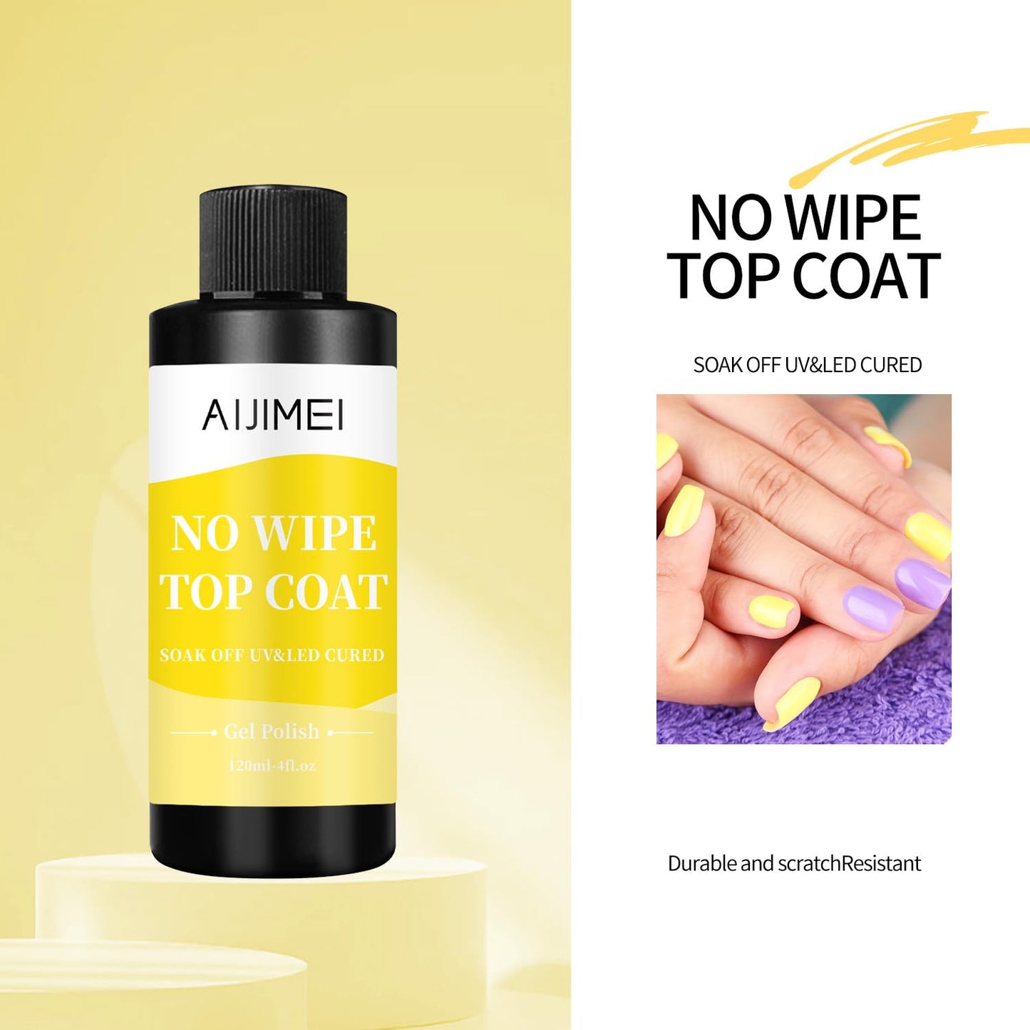 AIJIMEI 120ml Gel Polish No Wipe Top Coat Long Lasting Top Gel for Acrylic Nails,Top Coat for Home DIY and Nail Salon Non-Wipe TopCoat 4 Fl Oz