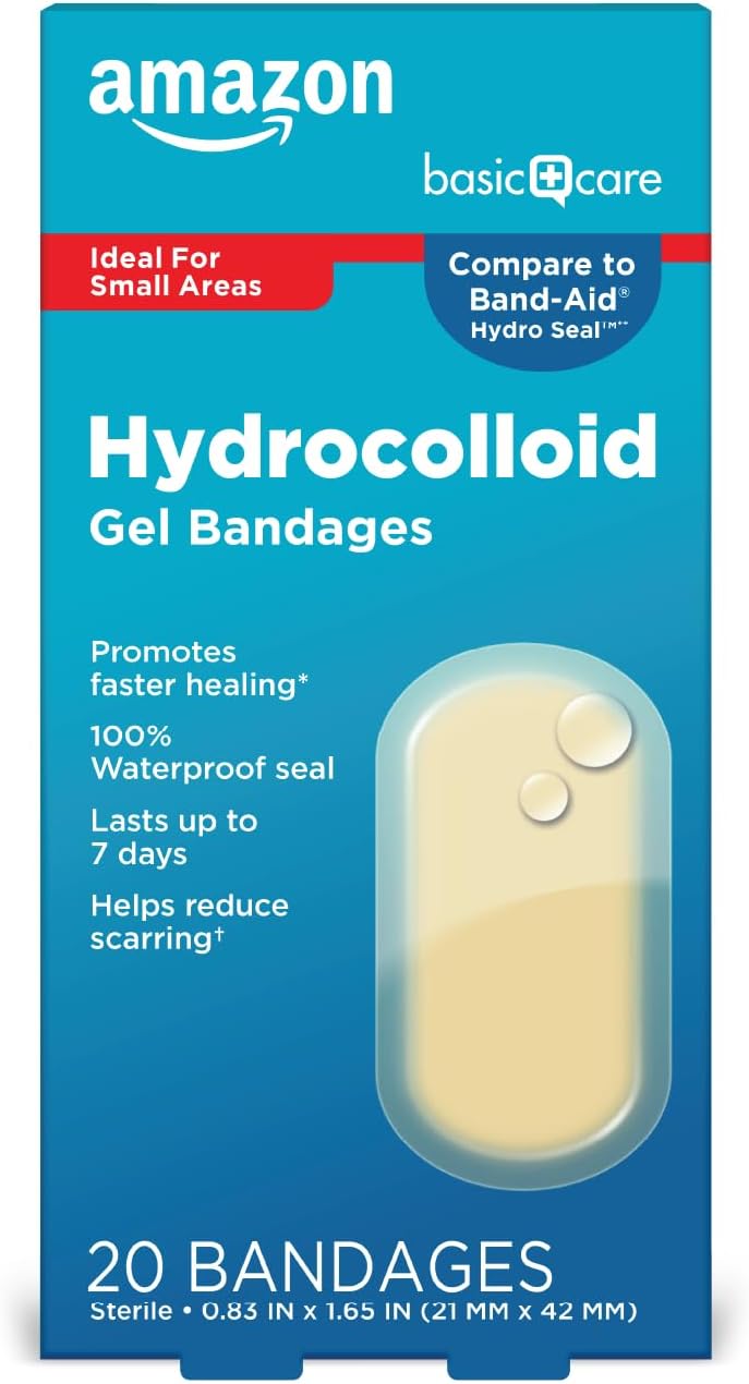 Amazon Basic Care Advanced Fast Healing Hydrocolloid Gel Bandages, Regular 20