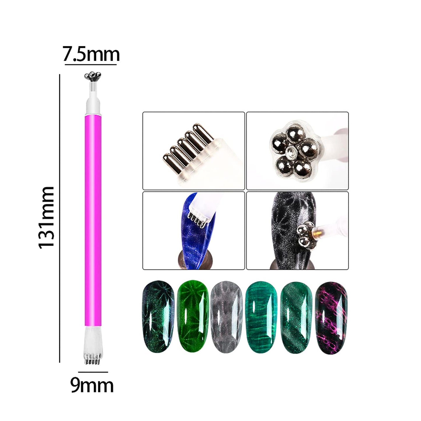 8 Pieces Nail Magnet Tool Set Double-Head Flower Design Nail Magnet Pens Animal Eye Magnetic Plate Multi-Function Magnet Board Magnet Stick 3D Magnetic for Cat Eye Gel Polish Nail Art