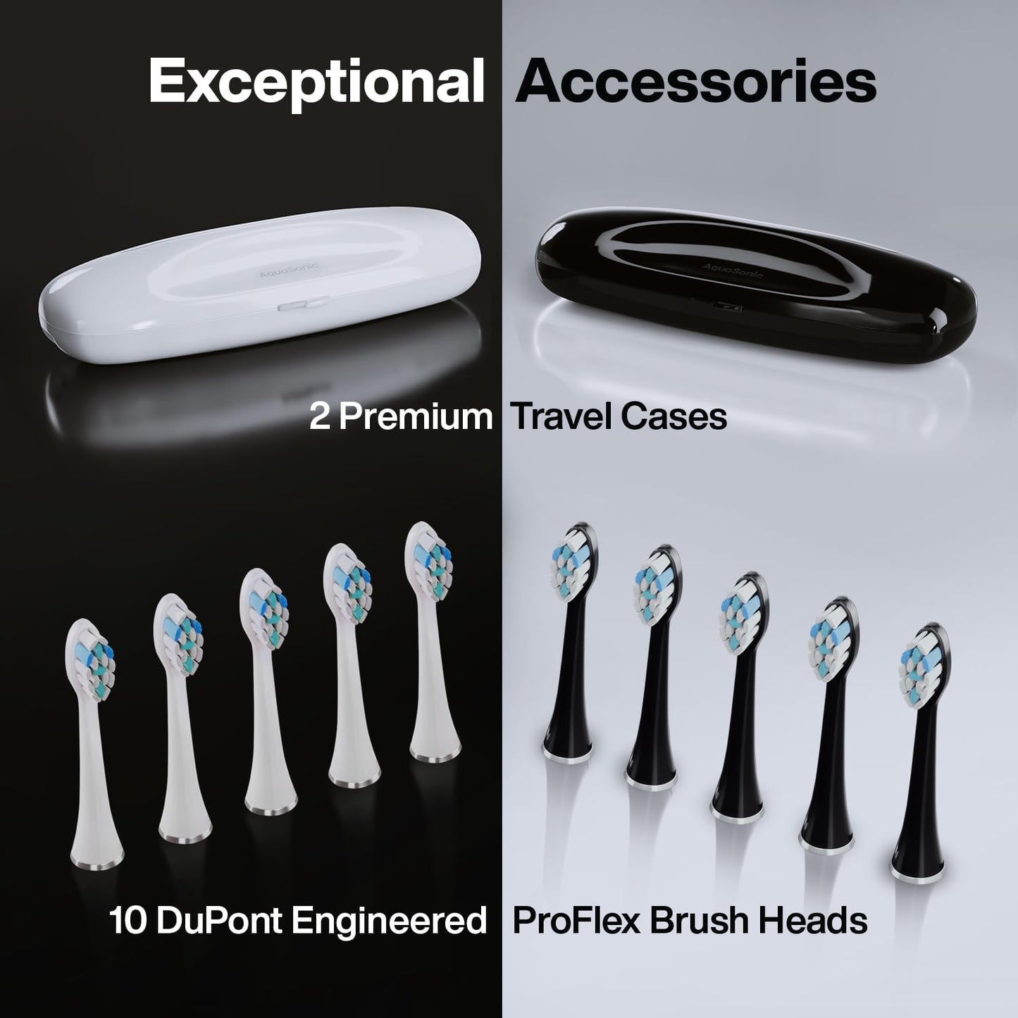 Aquasonic Duo Series PRO – Ultra-Whitening Electric Toothbrush Set – 5 Modes & Smart Timers – Premium Travel Cases & 10 Proflex Brush Heads – ADA Accepted Toothbrushes