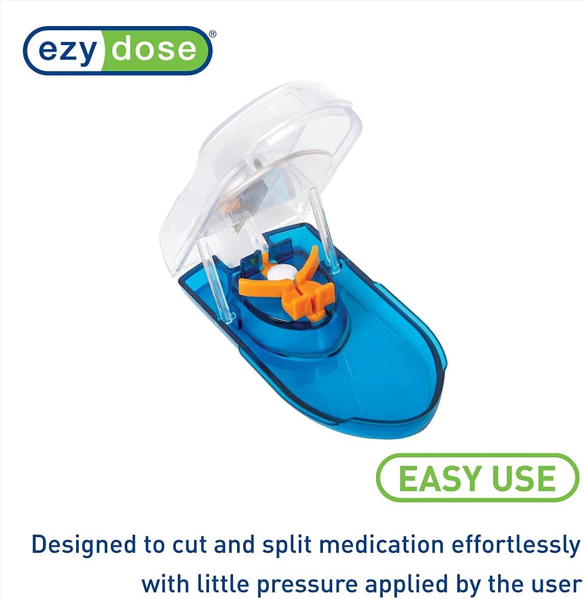 EZY DOSE Pill Cutter with Safety Shield and Magnifier, Daily Usage, Safely Cut Pills and Vitamins, Accurate and Easy Cutting, Color May Vary, BPA Free