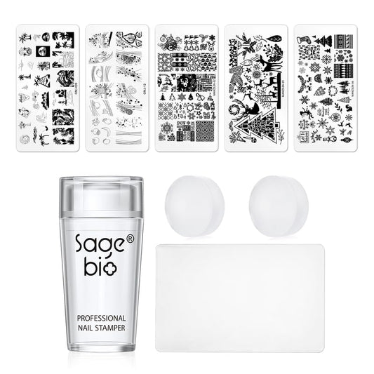 8PCS Nail Art Stamper Clear Silicone Nails Stamping Jelly with Scraper Transparent Visible Body DIY Manicure Nail Art Tool M