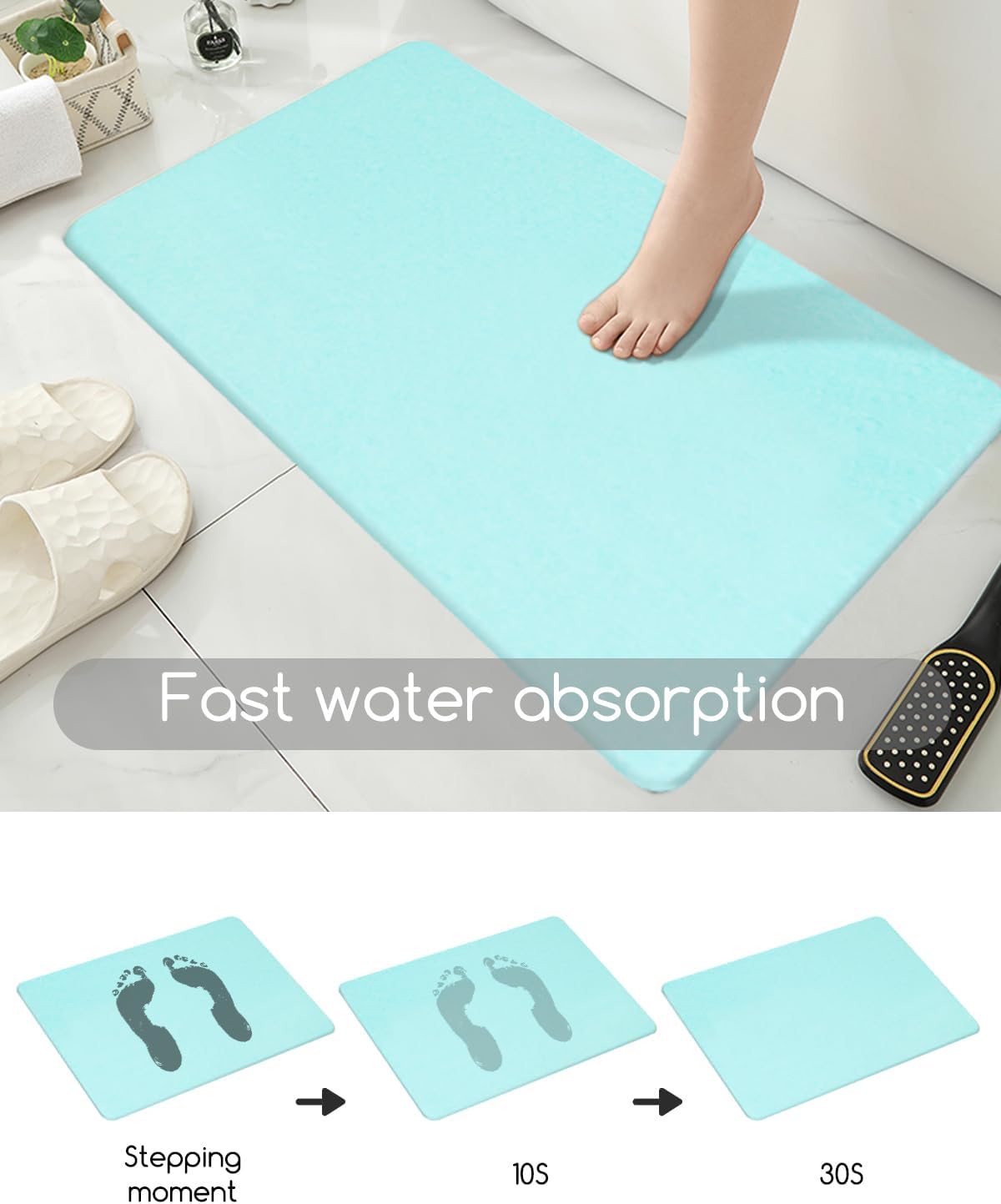 Stone Bath Mat 24"x16" - Diatomaceous Earth Shower Mat, Quick Dry, Anti-Slip, Modern Design with Bonus Non-Slip Pad - Perfect for Home Safety and Style, (Green)