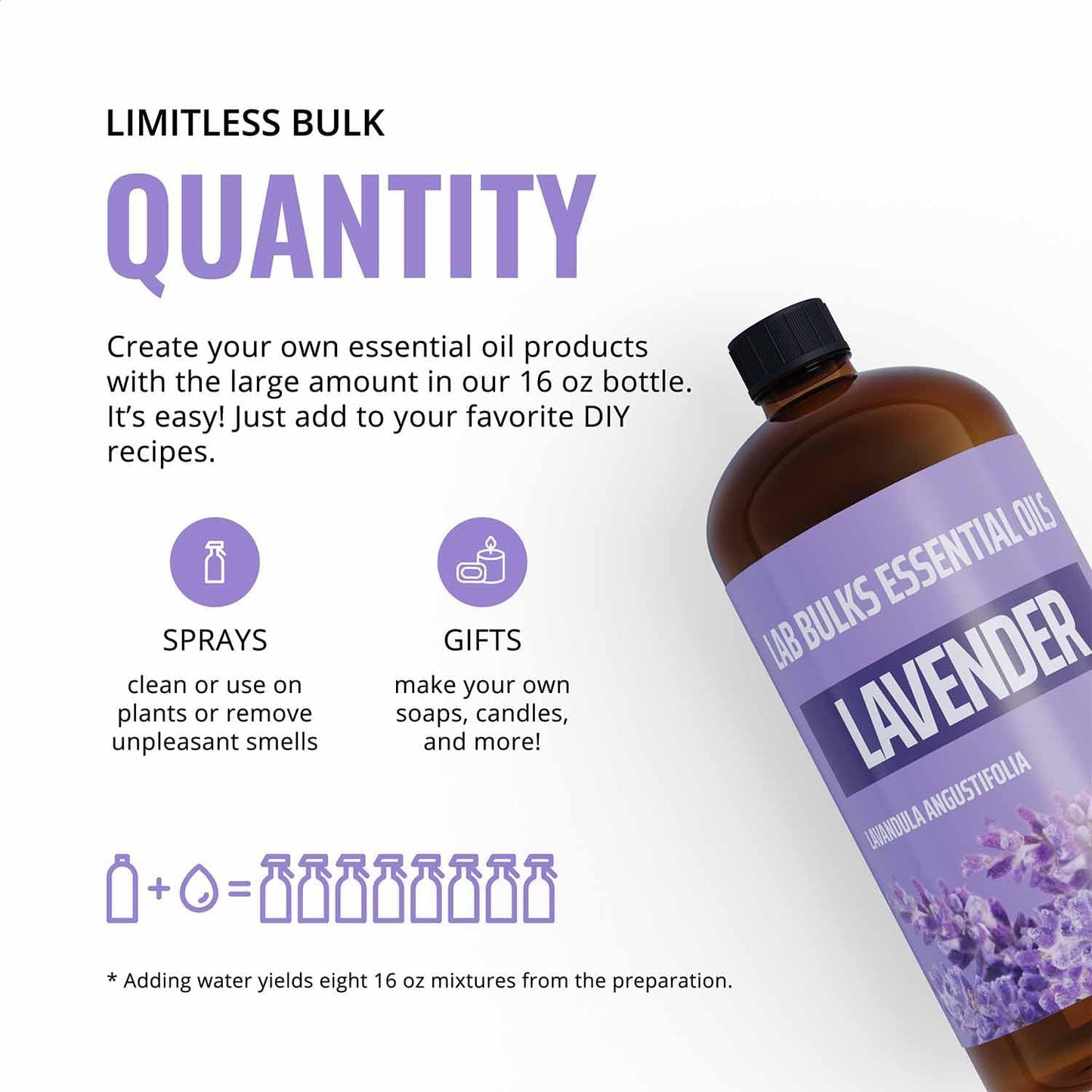 Lavender Essential Oil 16 oz Bottle for Diffusers, Candles, & Home – Aromatherapy Oil 1 Pack
