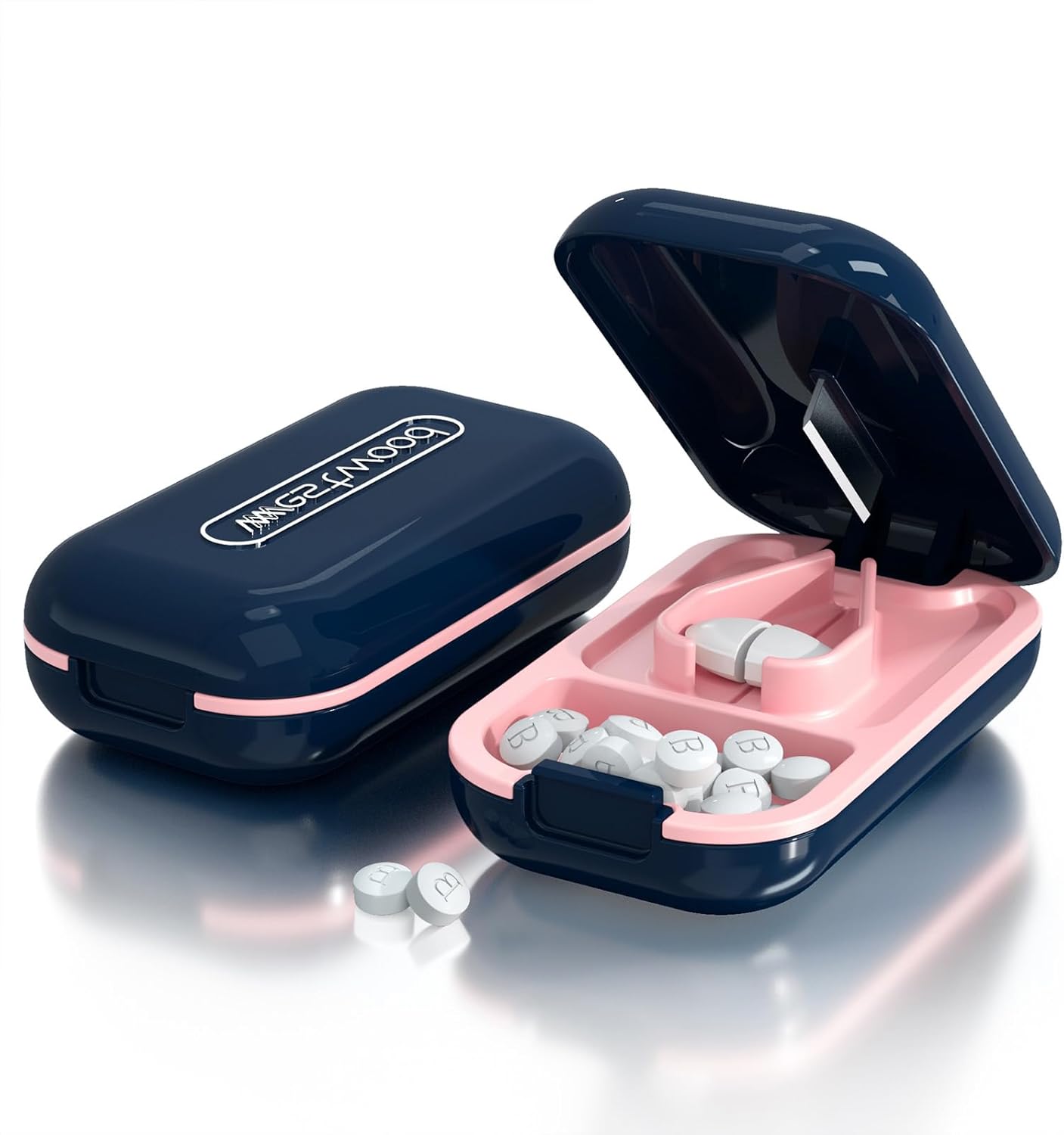 DUBSTAR Small Pill Cutter, Pill Cutter Splitter for Small and Tiny Pills, Portable Pretty Pill Cutters for Large Pills, Cuts Vitamins Tablets for Purse Pocket (Pill Cutter, Blue)