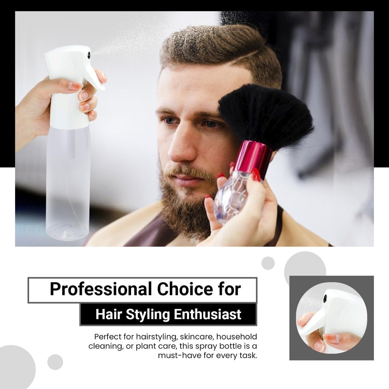 Continuous Ultra Fine Mist Spray Bottle – 16.9 Oz for Hair, Hairstyling, Salon Use, and Cleaning | Versatile Water Misting Bottle