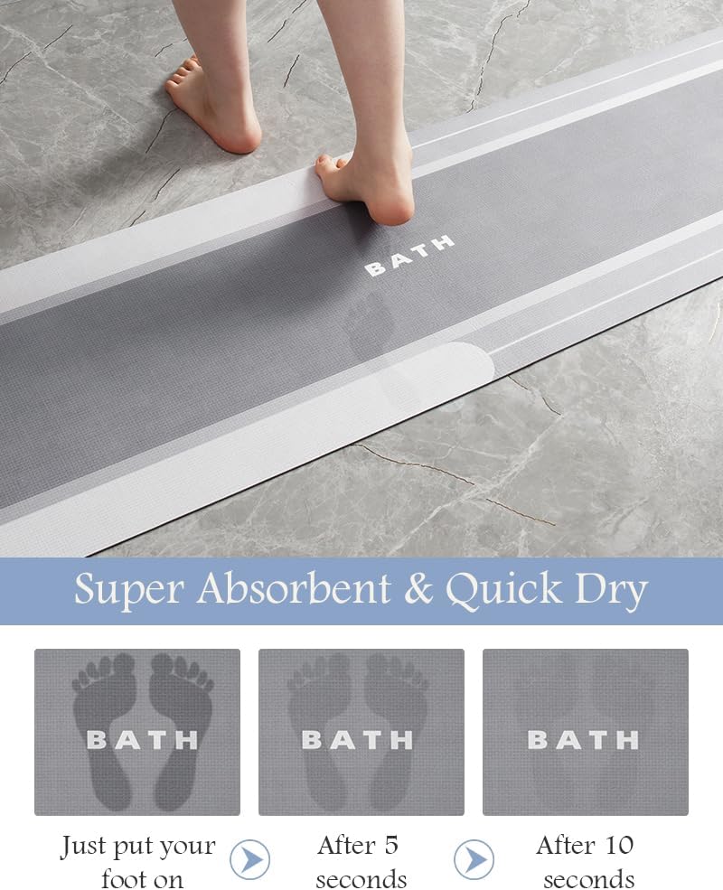MontVoo Bath Mat - Bathroom Mat Rug Non Slip Super Absorbent Stain Resistant Quick Dry Thin Bathroom Rug - 24"x35" Gray