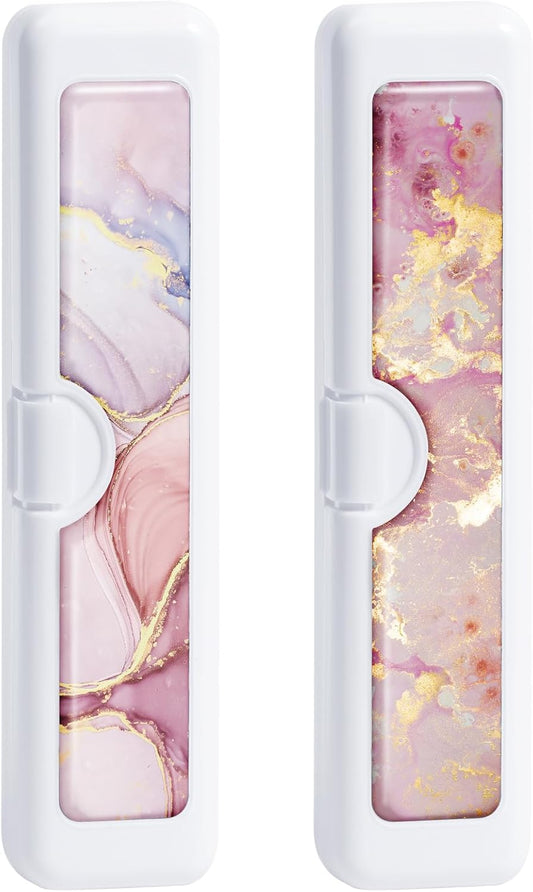 2 Pcs Toothbrush Travel Case - Colorful Pattern, Holder and Covers for Toothbrushes, Includes Tongue Scraper Case