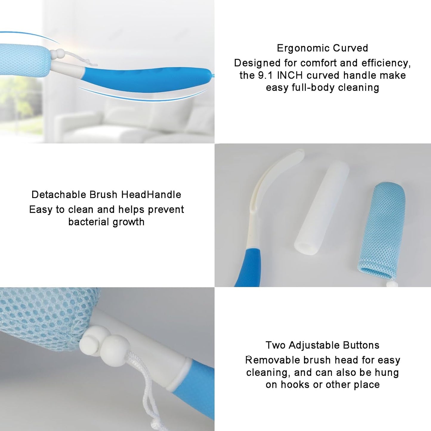 Long Handled Shower Brush, Non-Slip Long Handle Bath Brush, Back Body Brush Gentle Exfoliating and Lather Well Deep Cleansing Long-Lasting for Body