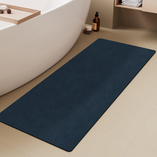 Bathroom Mat Quick Dry, Bathroom Rugs Non Slip Washable Thin Absorbent Bath Mat Fits Under Door Bathroom Floor Mat Perfect for Bath, Shower, or Sink 24"x60" Navy Blue