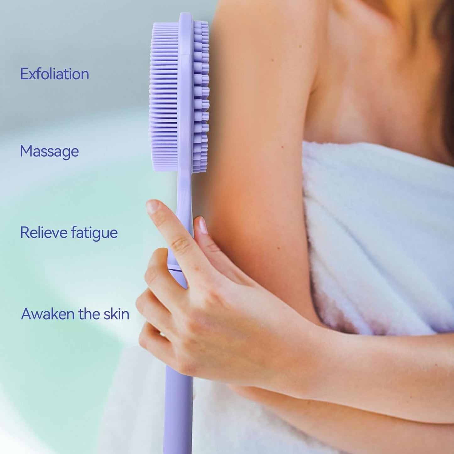 Back Scrubber for Shower, (16-24 Inch) Extendable Bath Brush Long Handle for Shower, Silicone Body Scrubber with Handle, Back Brush for Shower Men and Women,Easy to Clean (Purple)