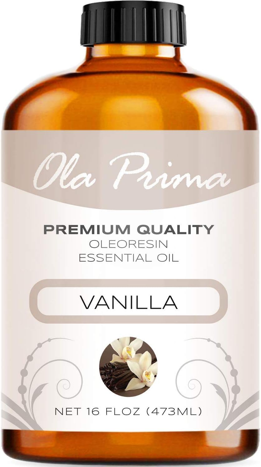 Ola Prima Vanilla Essential Oil 16oz – Therapeutic Grade Big Bottle for Aromatherapy, Diffuser & Candle Making, Vanilla Candle Scent - Essential Oils