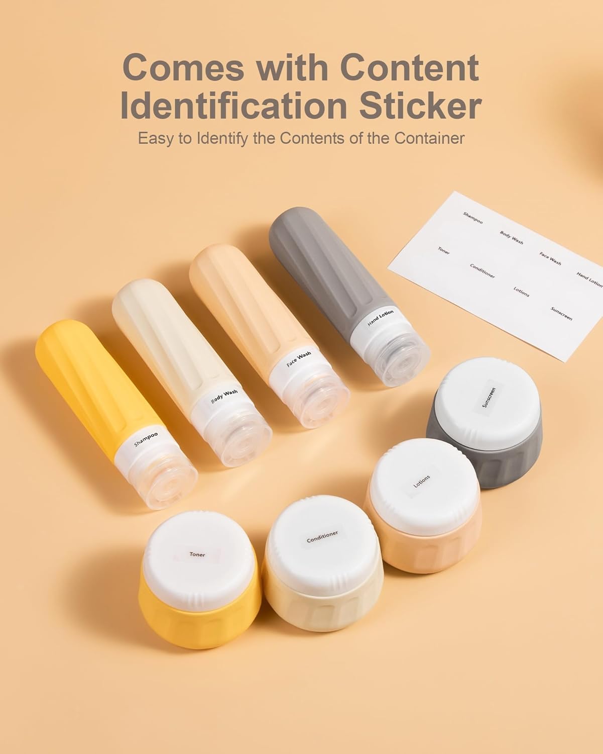 Travel Bottles for Toiletries 8 Pack, Travel Size Toiletries, Tsa Approved Travel Size Containers 3oz, with Travel Essentials Clear Bag, Leak Proof Silicone Squeezable Creams Jars