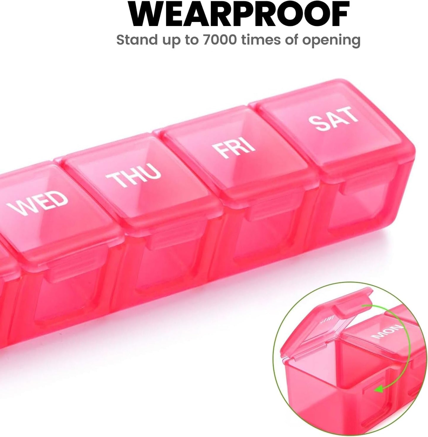 Sukuos Extra Large Weekly Pill Organizer 2 Pcs, Daily Pill Box 7 Day Medicine Cases for Vitamin, Fish Oils or Supplements, Easy to Clean (Black&Pink)