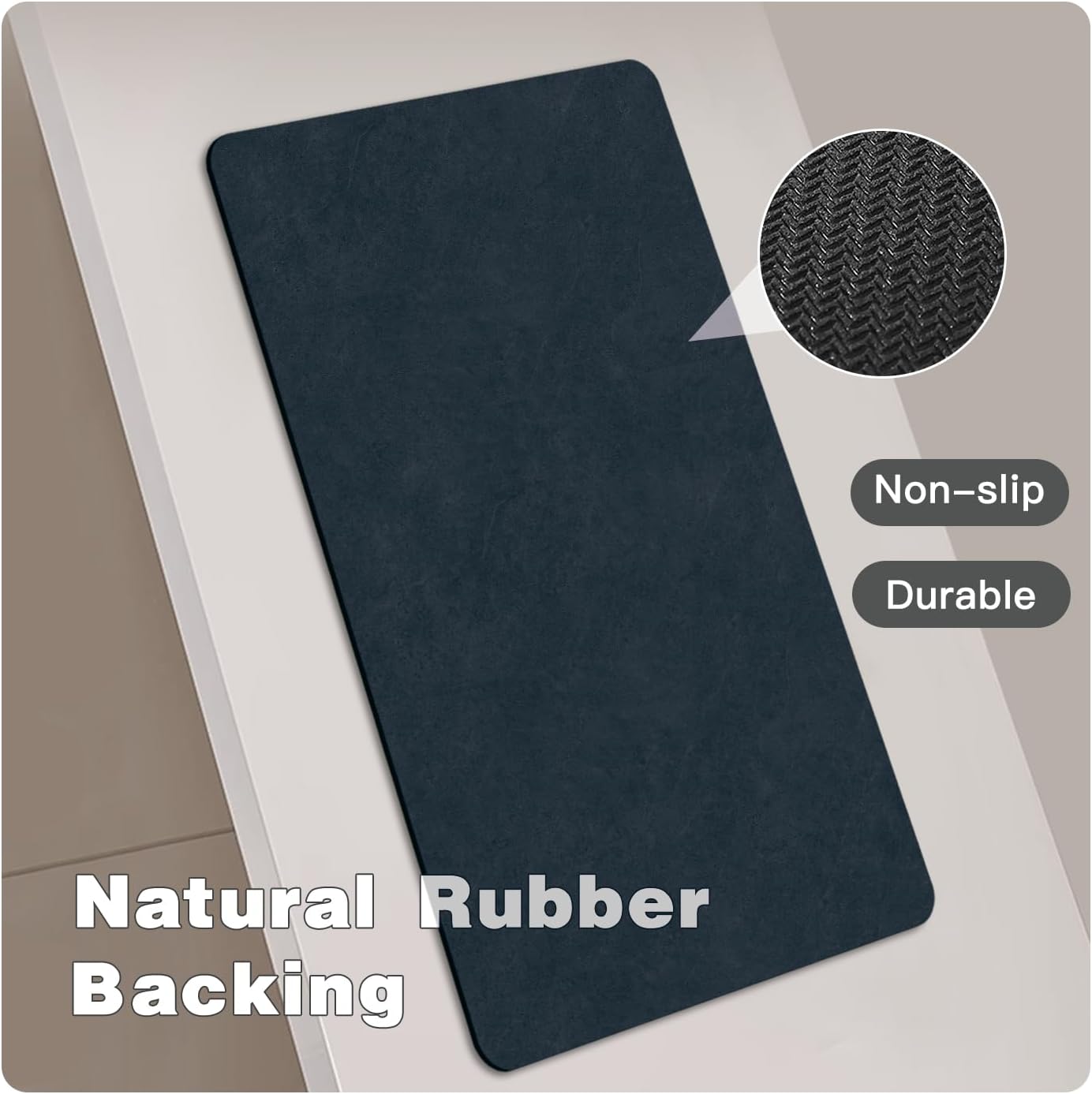 Bathroom Mat Quick Dry, Bathroom Rugs Non Slip Washable Thin Absorbent Bath Mat Fits Under Door Bathroom Floor Mat Perfect for Bath, Shower, or Sink 24"x36" Navy Blue