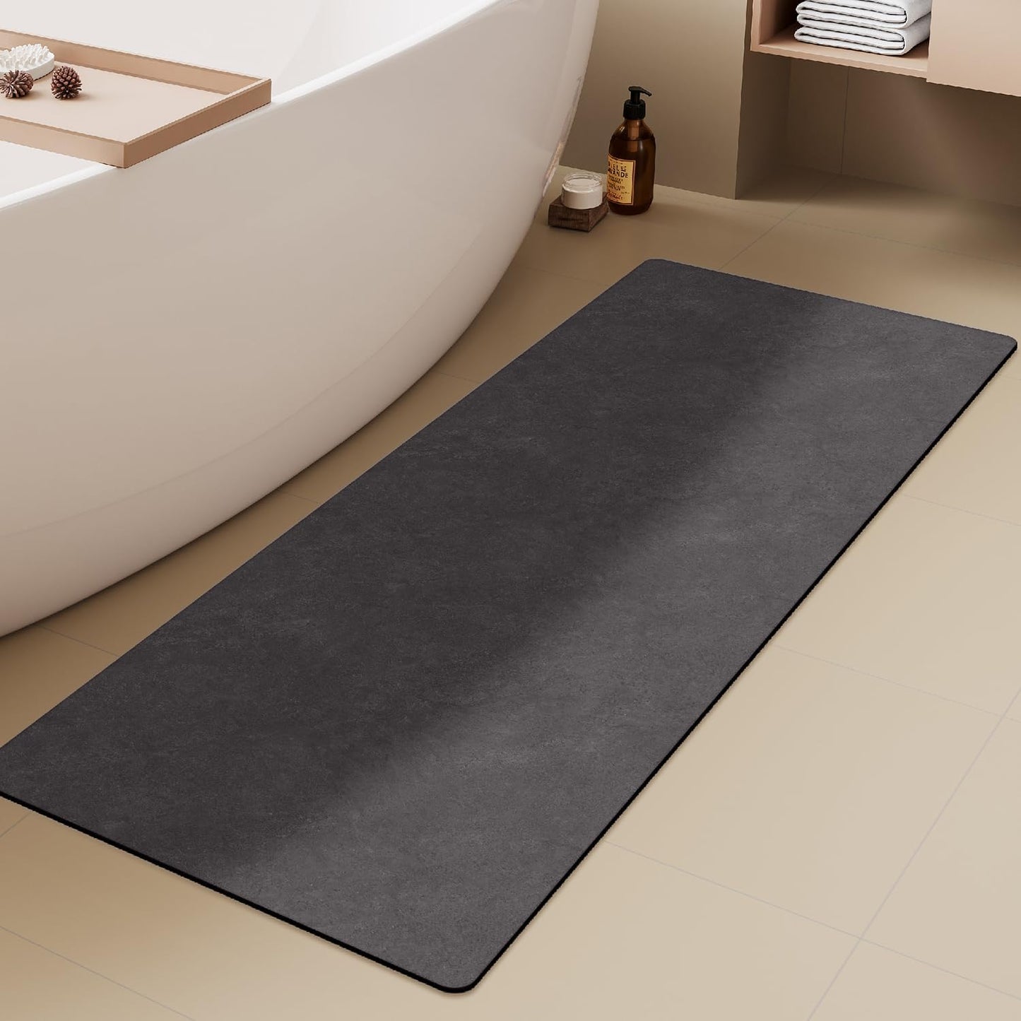 Bath Mat, Bathroom Rugs Non Slip Washable Thin Absorbent Quick Dry Bath Mat Fits Under Door Bathroom Floor Mat Perfect for Bath, Shower, or Sink 24"x60" Dark Grey