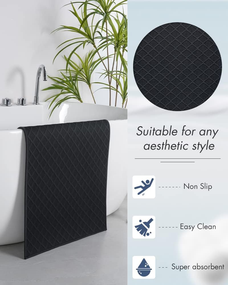 AMOAMI Ultra Thin Bathroom Rugs, Rubber Backed Bath Mats for Bathroom Non Slip, Absorbent Bathroom Mat for Floor, Shower, Sink(16"x24", Black)