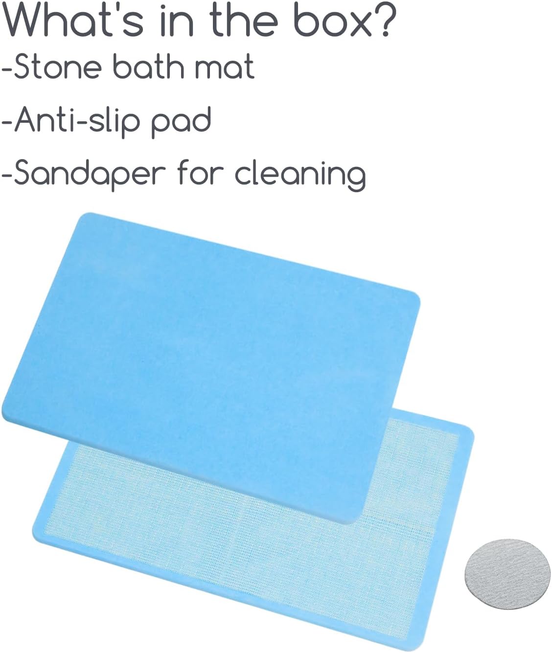 Stone Bath Mat 24"x16" - Diatomaceous Earth Shower Mat, Quick Dry, Anti-Slip, Modern Design with Bonus Non-Slip Pad - Perfect for Home Safety and Style, (Blue)