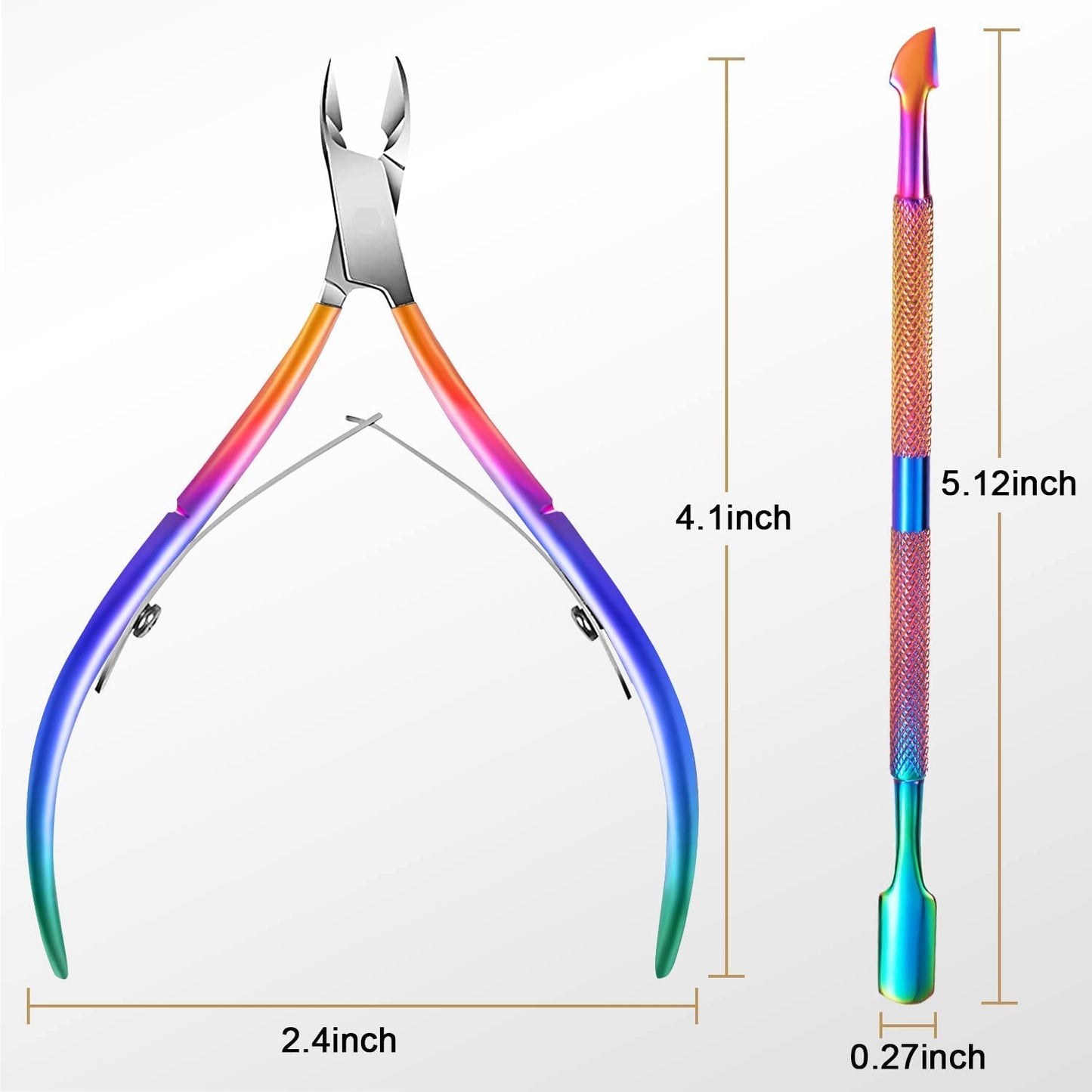 Easkep Cuticle Trimmer with Cuticle Pusher, Cuticle Remover Professional Stainless Steel Cuticle Cutter Nippers Rainbow Sharp Sturdy Pedicure Manicure Tools for Fingernails and Toenails 1