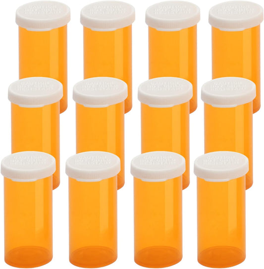 Empty Plastic Pill Bottles with Easy Open Snap Caps (Not Child Resistant), Prescription Medication Vials, Clear Containers Pill Cases Organizers (8 Dram, 12pcs)