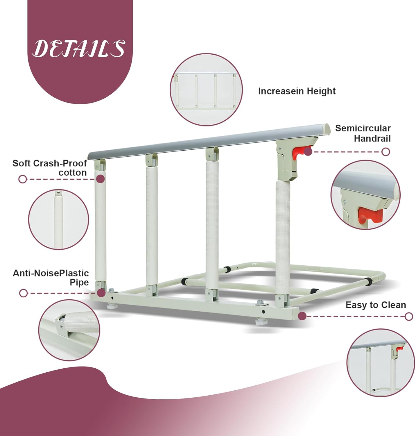 30″ Folding Bed Rail–Safety Bed Rails for Elderly Adults (Twin–King,Tool-Free) Supports300lbs|Non-SlipStrap&FoamBase|180°Fold-DownDesign|Height17–21″Adjustable|PaddedGrip&OrganizerPouch