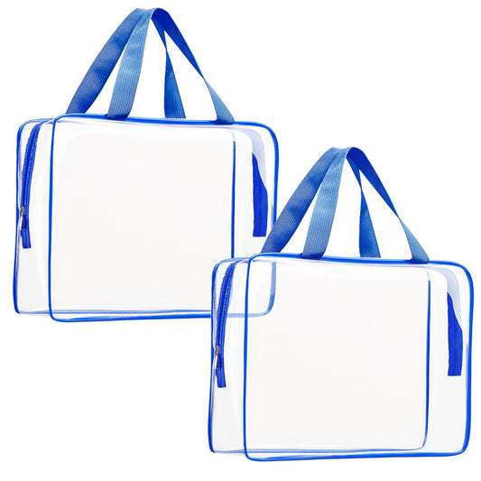 2Pcs Crystal Clear PVC Travel Toiletry Bag Kit for Women Men, Waterproof Vinyl Packing Organizer Storage Bags with Zipper Handle Straps, Cosmetic Pouch Carry on Airport Airline Compliant Bag Handbag