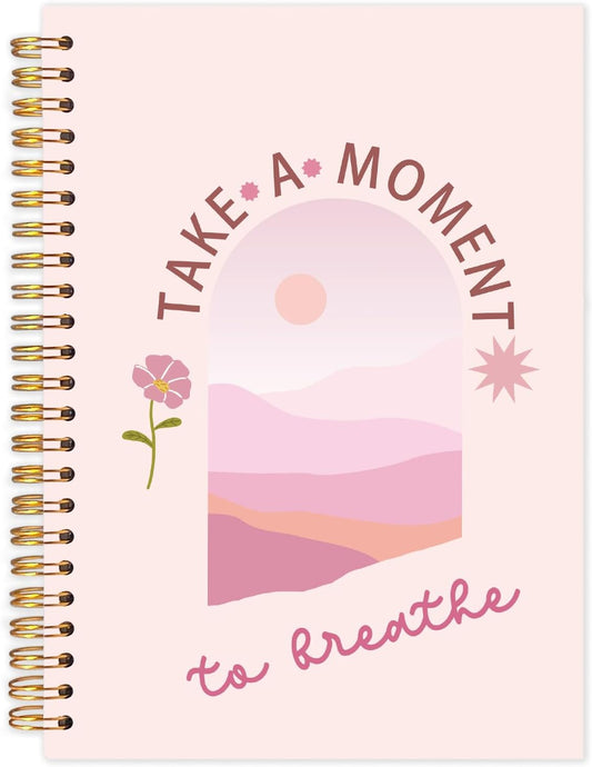 FDHSPAAM Pink Mental Health Spiral Journal Notebook 5.5x8.3in,Take A Moment to Breathe Inspirational Notebooks for Note Taking, Therapy Office Must Haves, Hardcover Notebook Journal