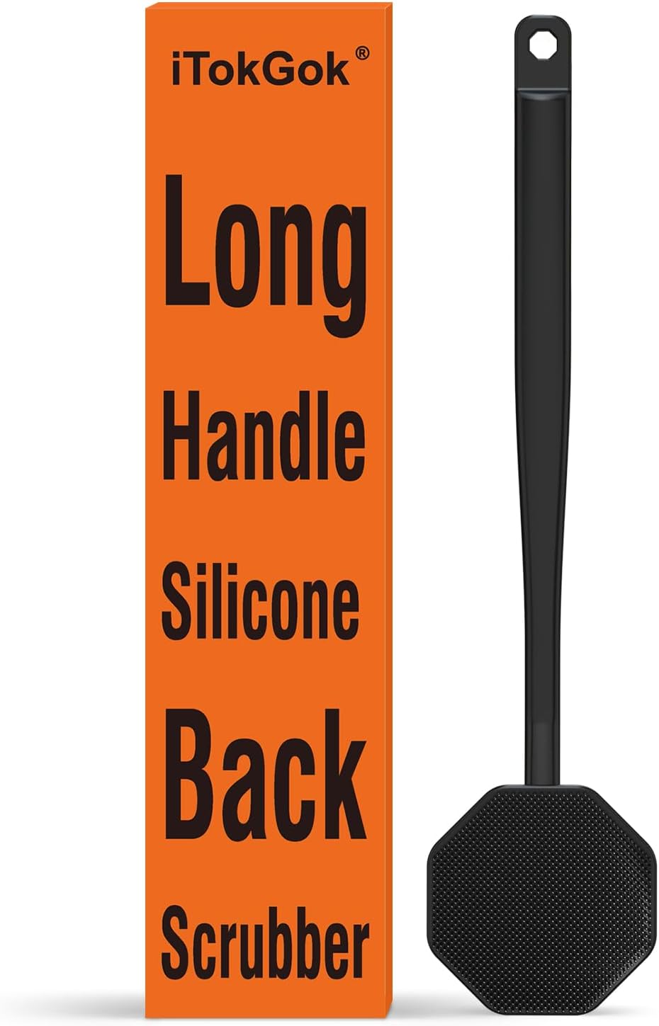 iTokGoK® Premium Silver-Infused Silicone Back Scrubber with Long Handle Back Brush for Shower,Back Brush Long Handle for Men and Women,Ergonomic No-Slip Handle, Long-Lasting (Black)