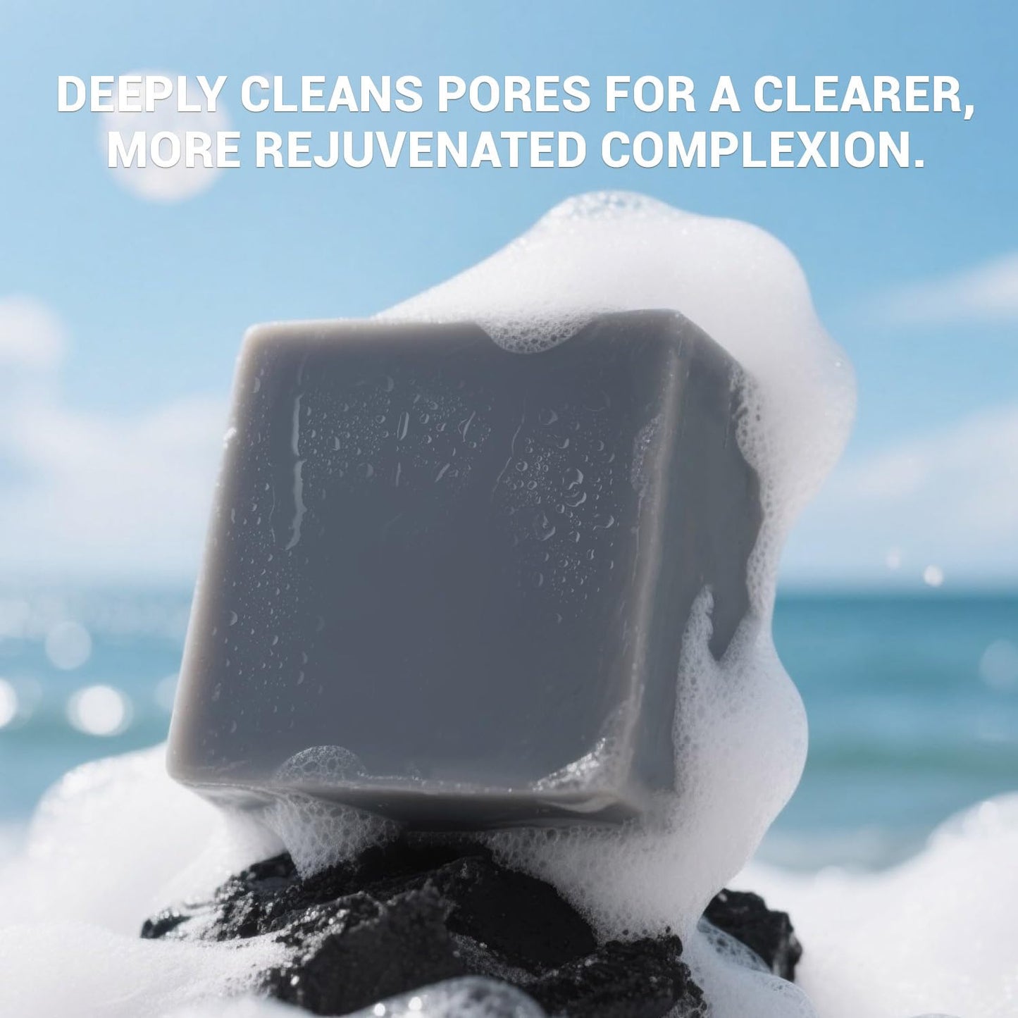 Rinse & Robust Mens Charcoal Soap Bar Set, 4Pcs Natural Handmade Bar Soap with Sea Salt, Peppermint, Shea Butter & Activated Carbon, Ocean Scent Deep Cleansing Soap | 5.3 oz of 4 Bars