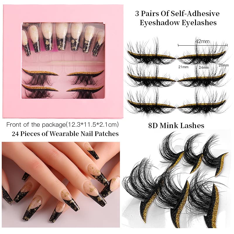 HBZGTLAD 3 in1 color eyeline Press On Nail with Eyelash Packing Boxes Set Package Pink White DIY Lashes and Nail Suit Box 1set… (SET-50)
