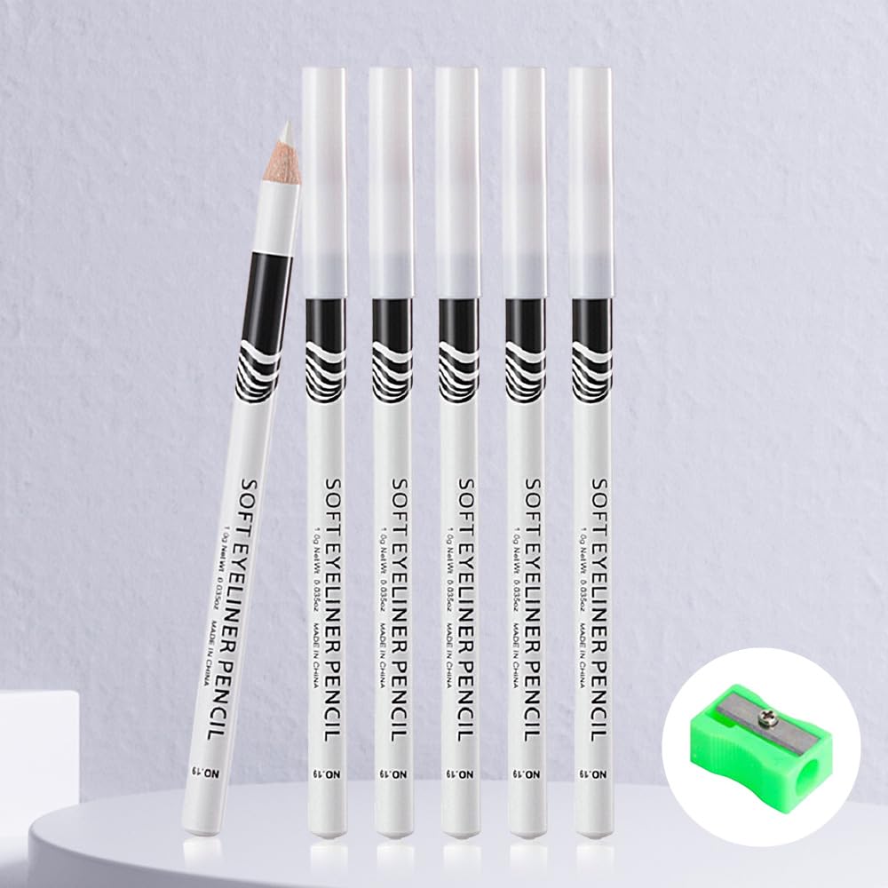 6Pcs Wooden Hard-Core White Eyebrow Pencils, Eyebrow and Eyeliner Pencils, Long Lasting Waterproof and Sweat-Proof, Easy to Color,Beginner Makeup Eyebrow Penci,Create a Natural Brow Makeup