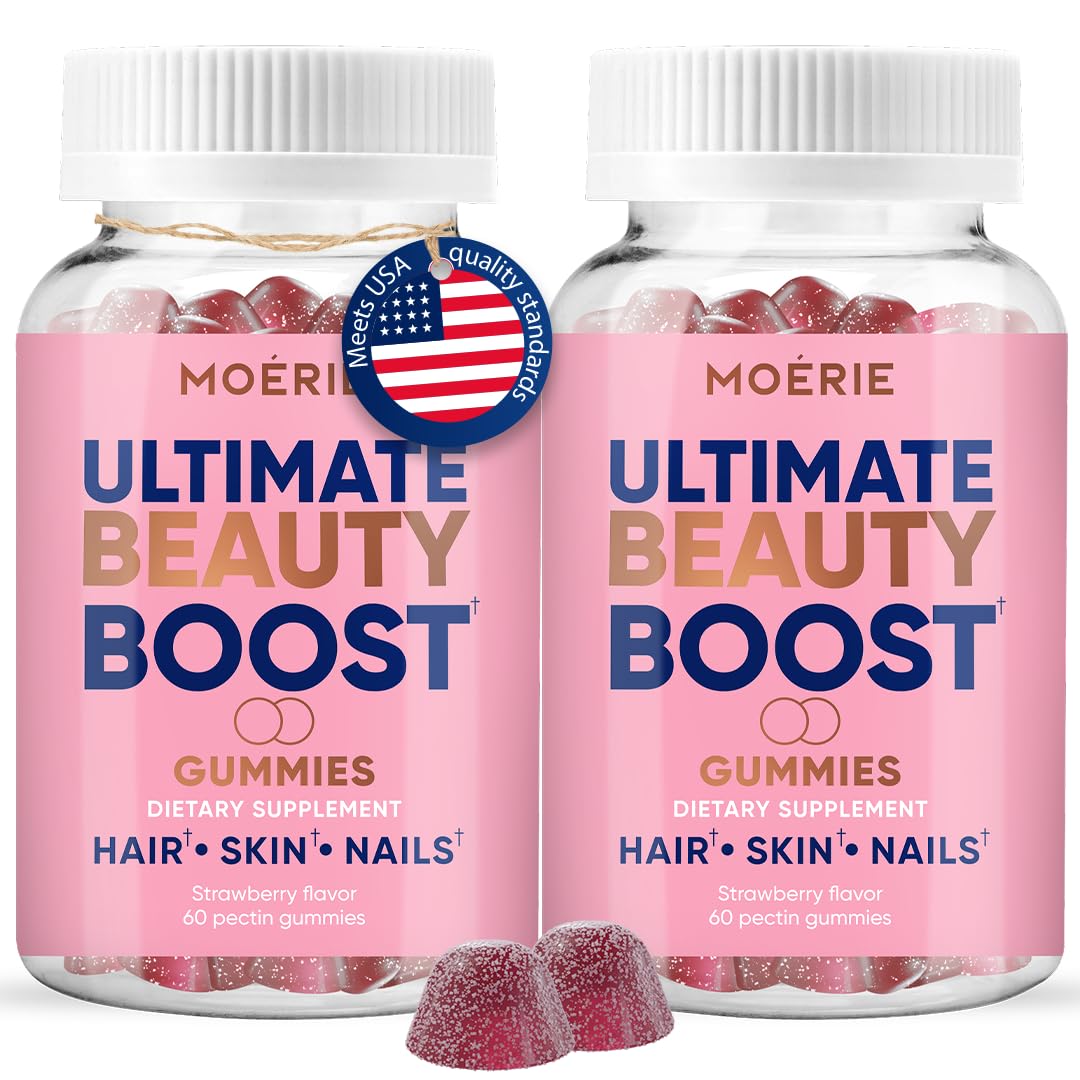 Moerie Hair Skin and Nails Gummies for Women & Men - Biotin for Hair Loss, Gummy Vitamins & Growth Dietary Supplements - Sugarbear for Thicker Hair - Allergen Free - 120 per Serving - Balanced Diet