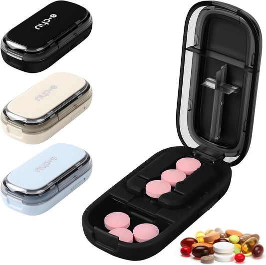 Pill Cutter Splitter for Small and Tiny Pills, Larger Pills, Echu Pill Cutter, Adjustable 1/2 1/4 Splitter with Improved Sharp Blade, Accurate Centering Alignment Device (Black)