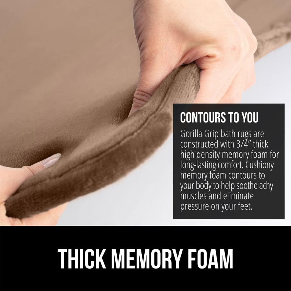 GORILLA GRIP Memory Foam Bath Mat, Soft Absorbent Velvet Bathroom Mats, Durable Dots on Underside, Machine Washable Bathmat, Carpet Rug Room Decor for Shower Tub Floor RV, 60x24 Rugs, Taupe