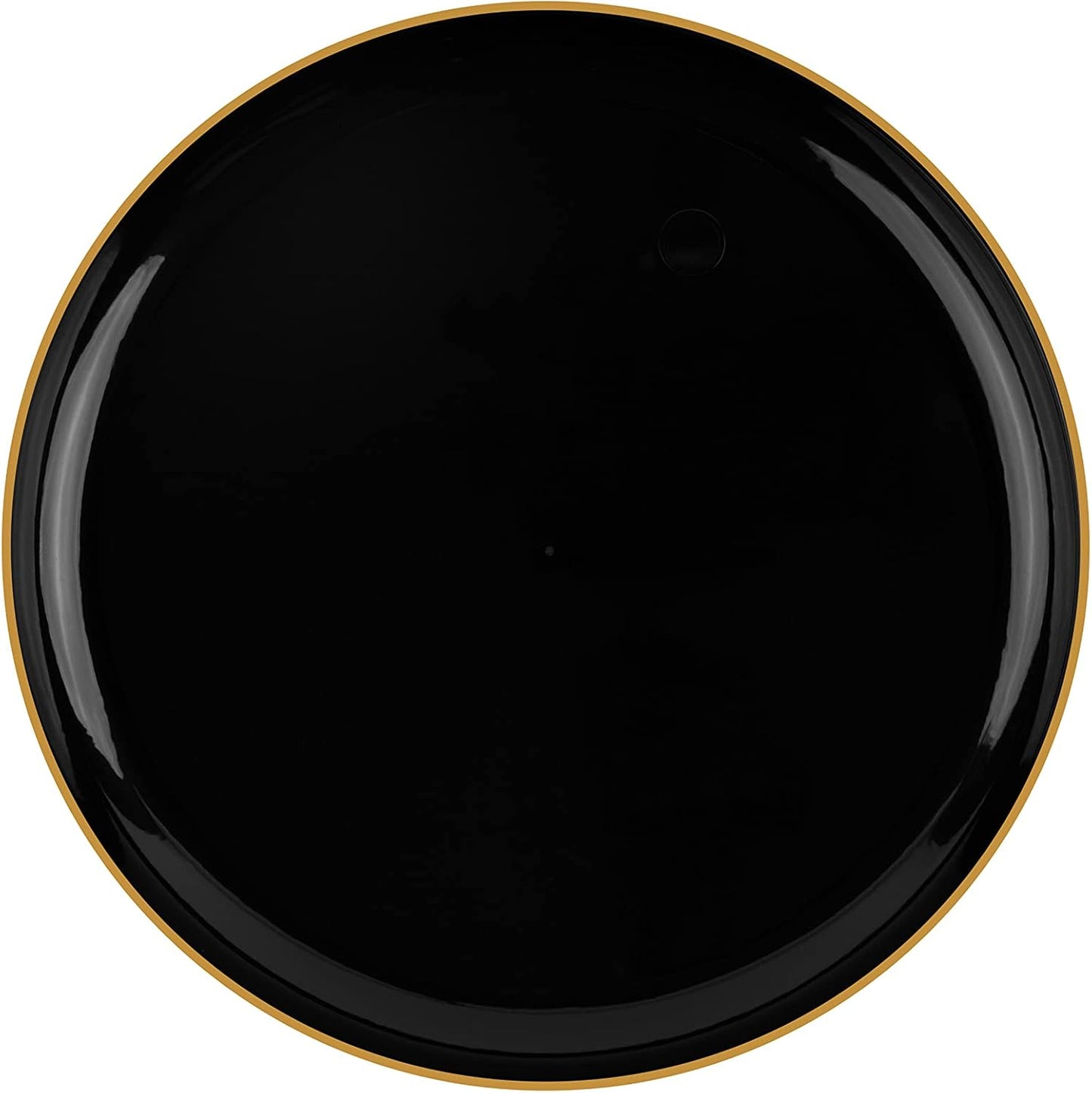 PLASTICPRO [30 pack 6.3 Plastic Party Plates Edge Collection Premium heavyweight Elegant Disposable Tableware Dishes (Black With Gold Rim