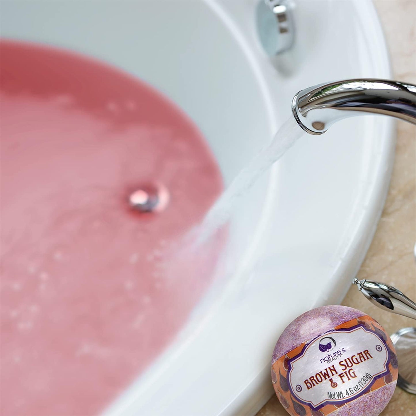 Nature's Beauty Brown Sugar & Fig Bath Bomb Multi-Pack - Natural Hand Crafted, Non-Staining, Luxury Fizzy Spa Bomb, Moisturize Dry Skin, Made w/Orange Extract + Coconut Oil, 4.6 oz (4 Pack)