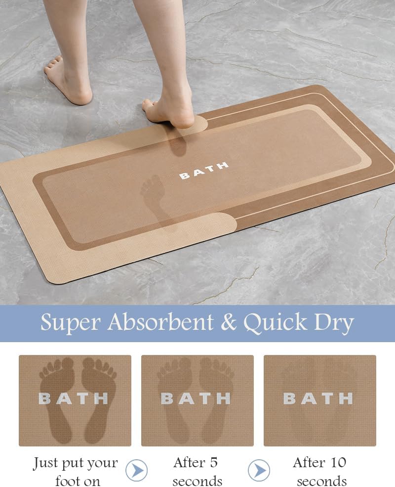 MontVoo Non Slip Bath Mat - Super Absorbent, Stain Resistant, Quick Dry - 17"x50" Brown