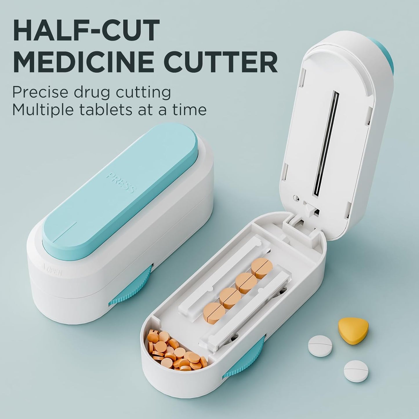 Pill Cutter Splitter for Small & Tiny Pills, Adjustable, Sharp Blade with Safety Guard (Blue)