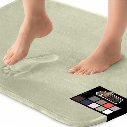 GORILLA GRIP Memory Foam Bath Mat, Soft Absorbent Velvet Bathroom Mats, Durable Dots on Underside, Machine Washable Bathmat, Carpet Rug Room Decor for Shower Tub Floor RV, 24x17 Rugs, Sage