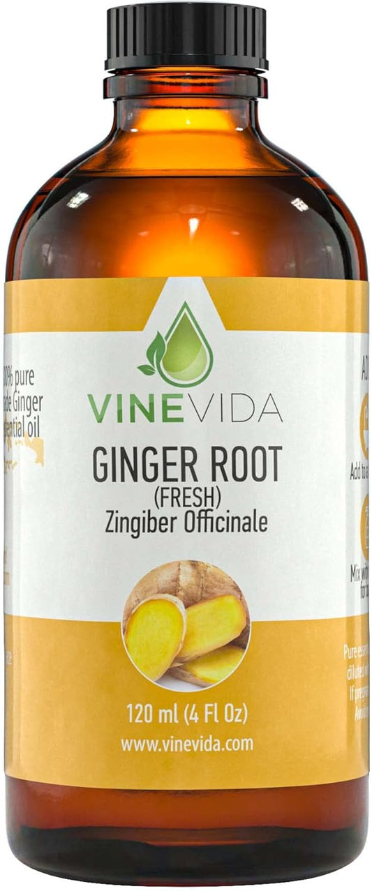 VINEVIDA Fresh Ginger Root Essential Oil 4 oz - Undiluted Ginger Root Oil 4 oz - Ginger Root Candle Oil Scent - DIY Candle Scents for Candlemaking - Bulk Essential Oil for Soap Making Safe for Skin