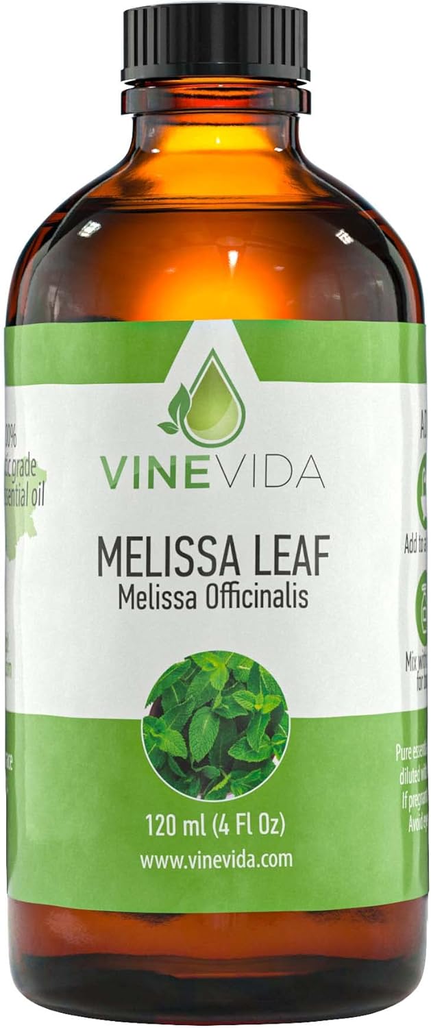 VINEVIDA Melissa Leaf Essential Oil 4 oz - Undiluted Melissa Leaf Oil 4 oz - Melissa Leaf Candle Oil Scent - DIY Candle Scents for Candlemaking - Bulk Essential Oil for Soap Making Safe for Skin