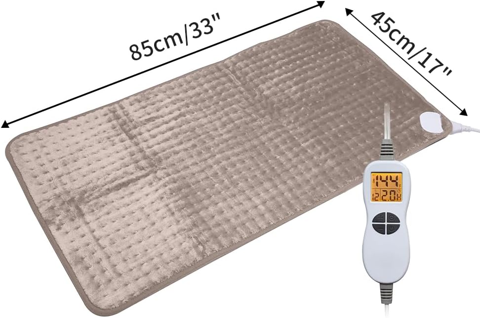 Ambershine 17''x33'' XXXL King Size Heating Pad with 12 Temperature Settings & 4 Auto-Off Countdown Timers, Pain Relief for Back/Neck/Shoulders/Abdomen/Legs, Christmas Gifts for mom dad (Light Tan)