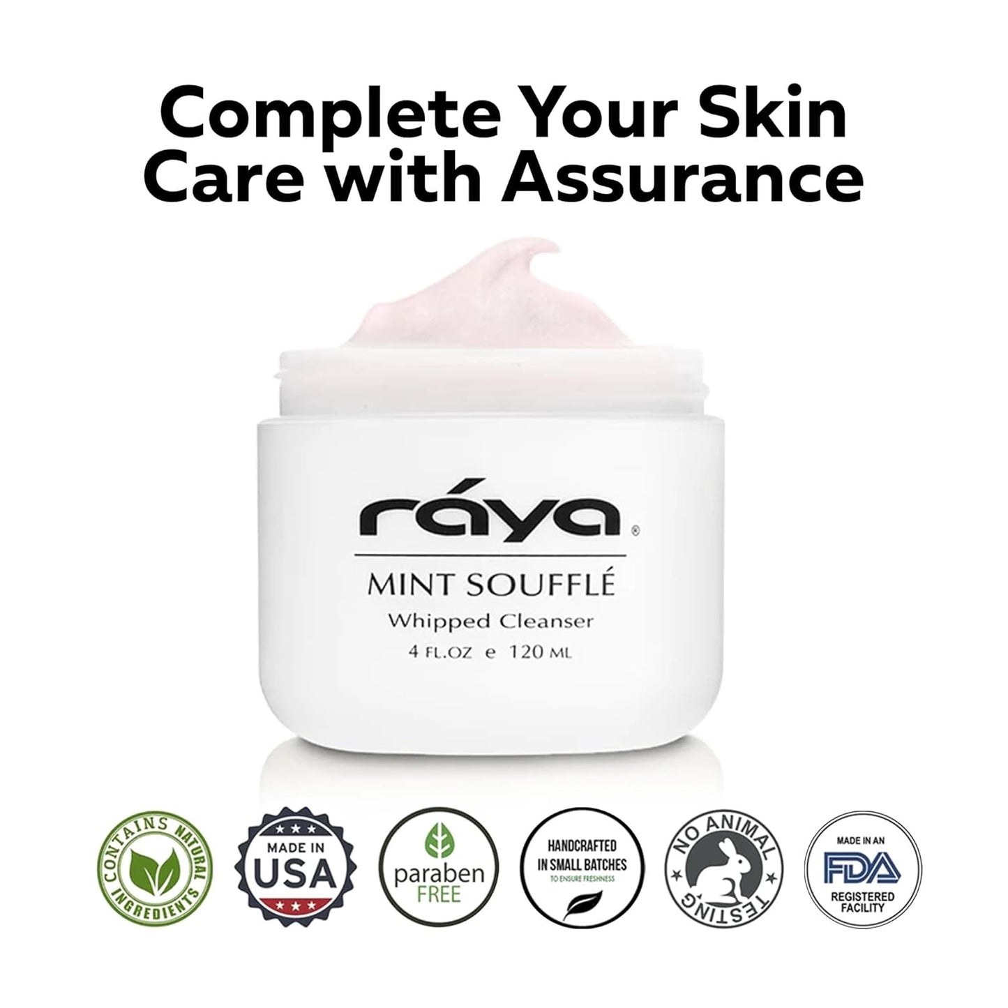 Raya Mint Soufflé Facial Cleanser (102) - Face Wash for Sensitive Skin, Combination & Oil Skin, Clears Pores, Sensitive Formula, Mint, 4 oz