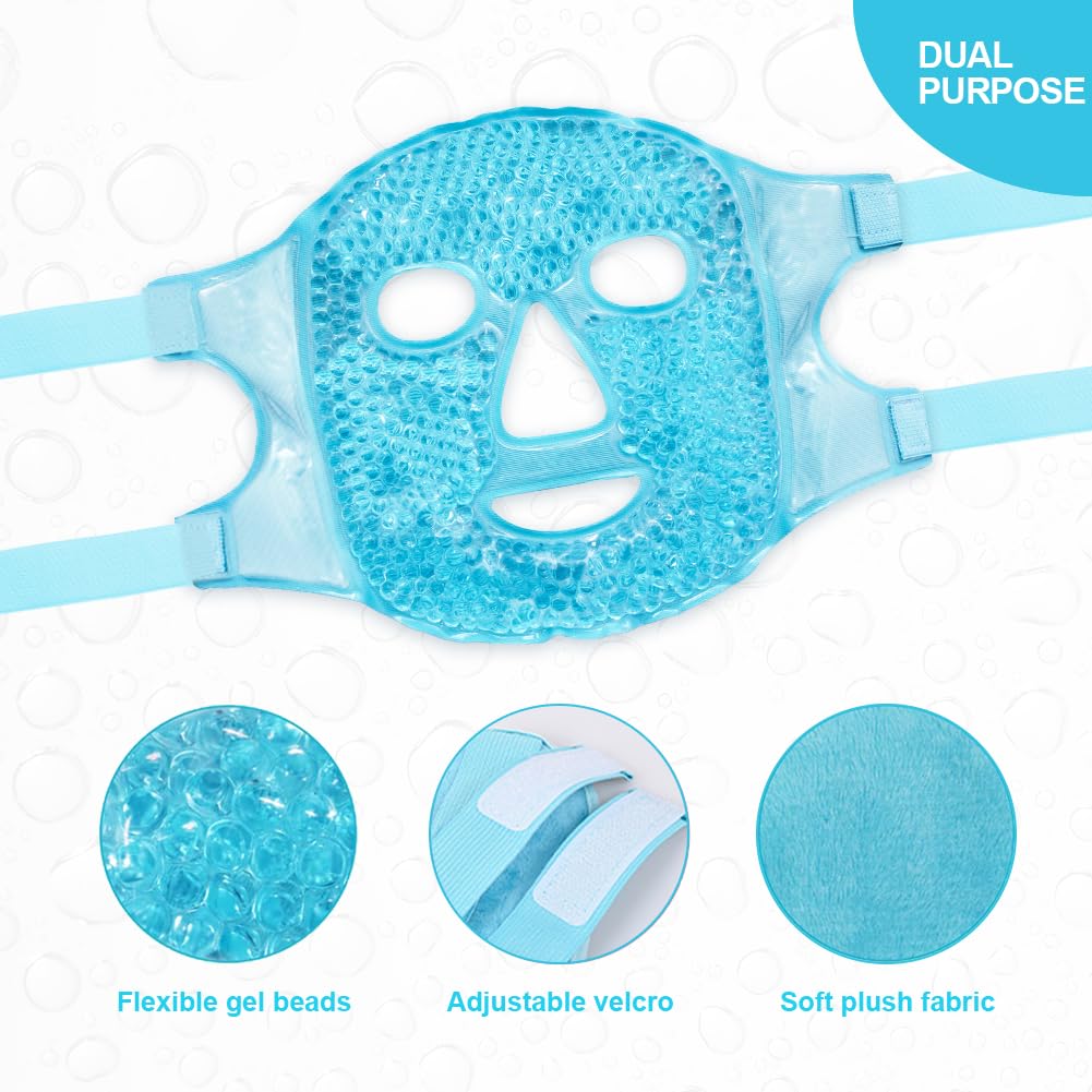 Face Eye Masks for Dark Circles and Puffiness, Migraines, Headache, Stress, Redness, Acne, Cooling Face Masks for Women Man, Hot Cold Use Ice Face Mask. (Blue set)