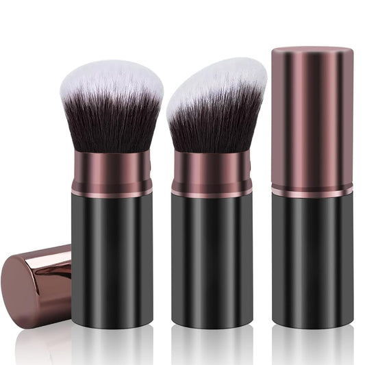 Retractable Kabuki Makeup Brush, 2 Pack Travel Powder Foundation Makeup Brush Face Blush Brushes for Blending Liquid, Blush, Bronzer, Buffing, Sunscreen,Flawless Cosmetics